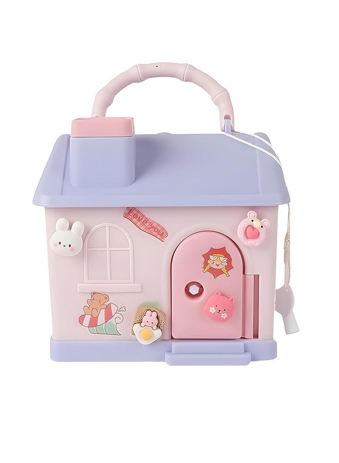 RETRIX House Shaped Piggy Bank for Kids with 3D Steaker - Cute Money Saving Box with Lock & Keys - Home Style Coin & Cash Bank with Handle - Best Gift for Girls & Boys (Pink) - Image 1